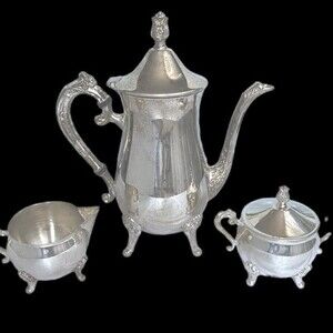 Vintage Leonard Co Silver-plated 3 Piece Coffee/Tea Pot Sugar Creamer Set